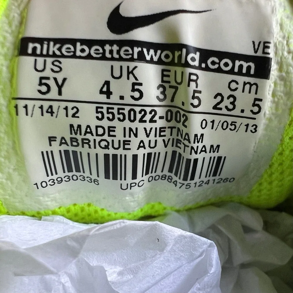 Nike Lunarlon Women 6.5 Youth 5Y Running Shoes Athletic Sneaker Black Neon Green